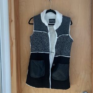 Dena Black & Gray Sleeveless Shearling Vest